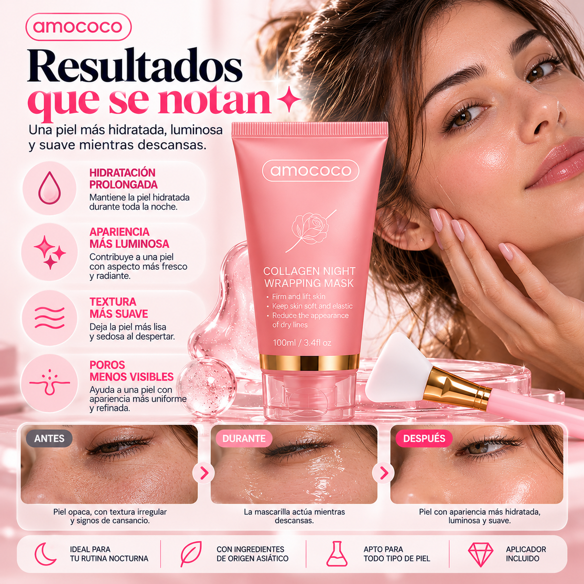 Amococo · Mascarilla Nocturna de Colágeno Despierta con Piel Radiante