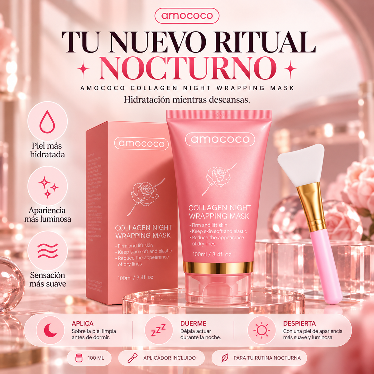 Amococo · Mascarilla Nocturna de Colágeno Despierta con Piel Radiante