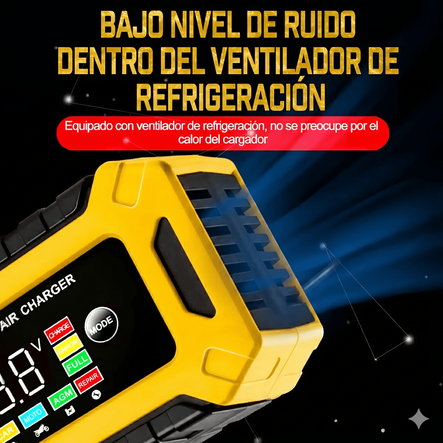 Cargador Inteligente de Batería 12V-6A con Modo REPAIR — Carga, Mantiene y Revive tu Batería - Veluxe Store