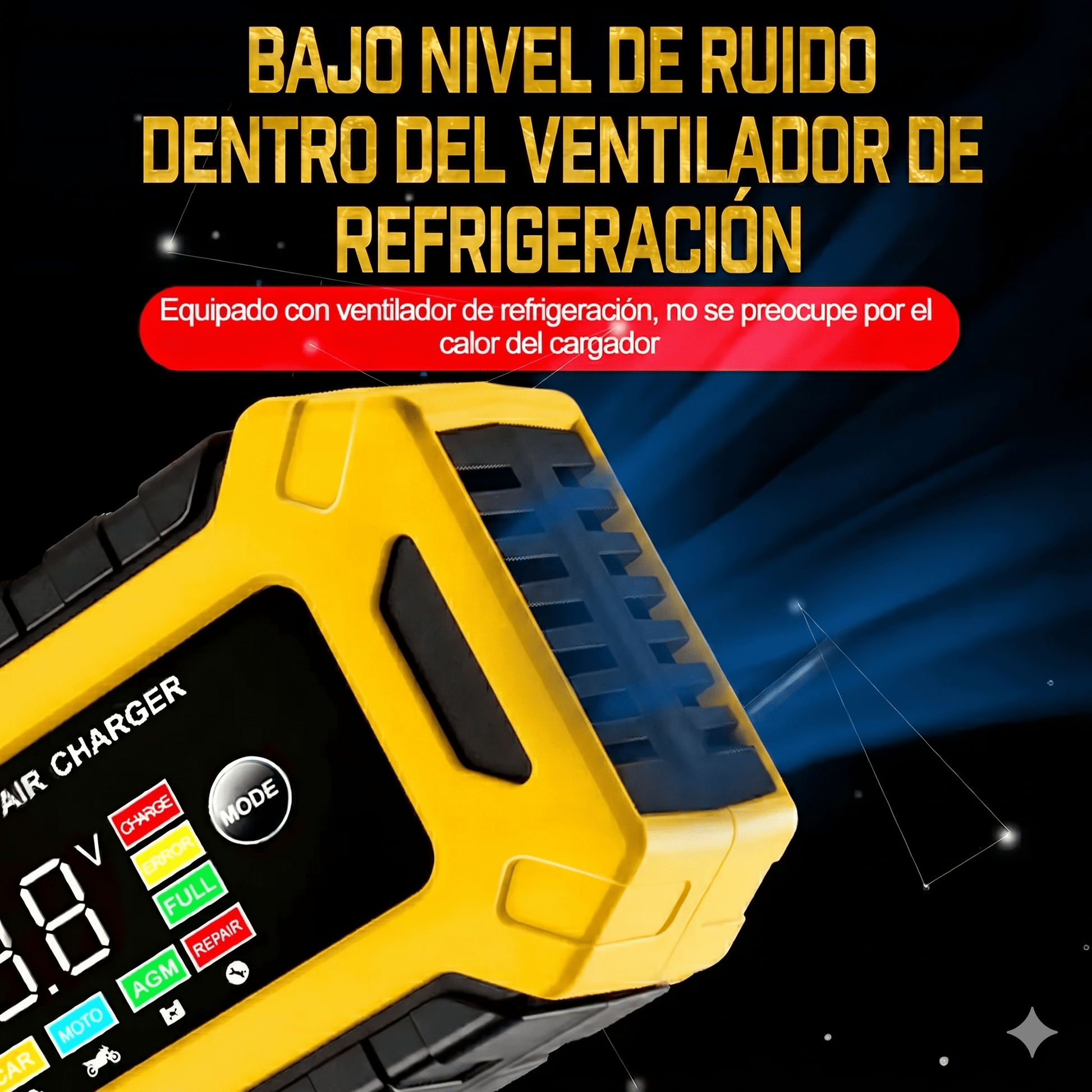 Cargador Inteligente de Batería 12V-6A con Modo REPAIR — Carga, Mantiene y Revive tu Batería - Veluxe Store