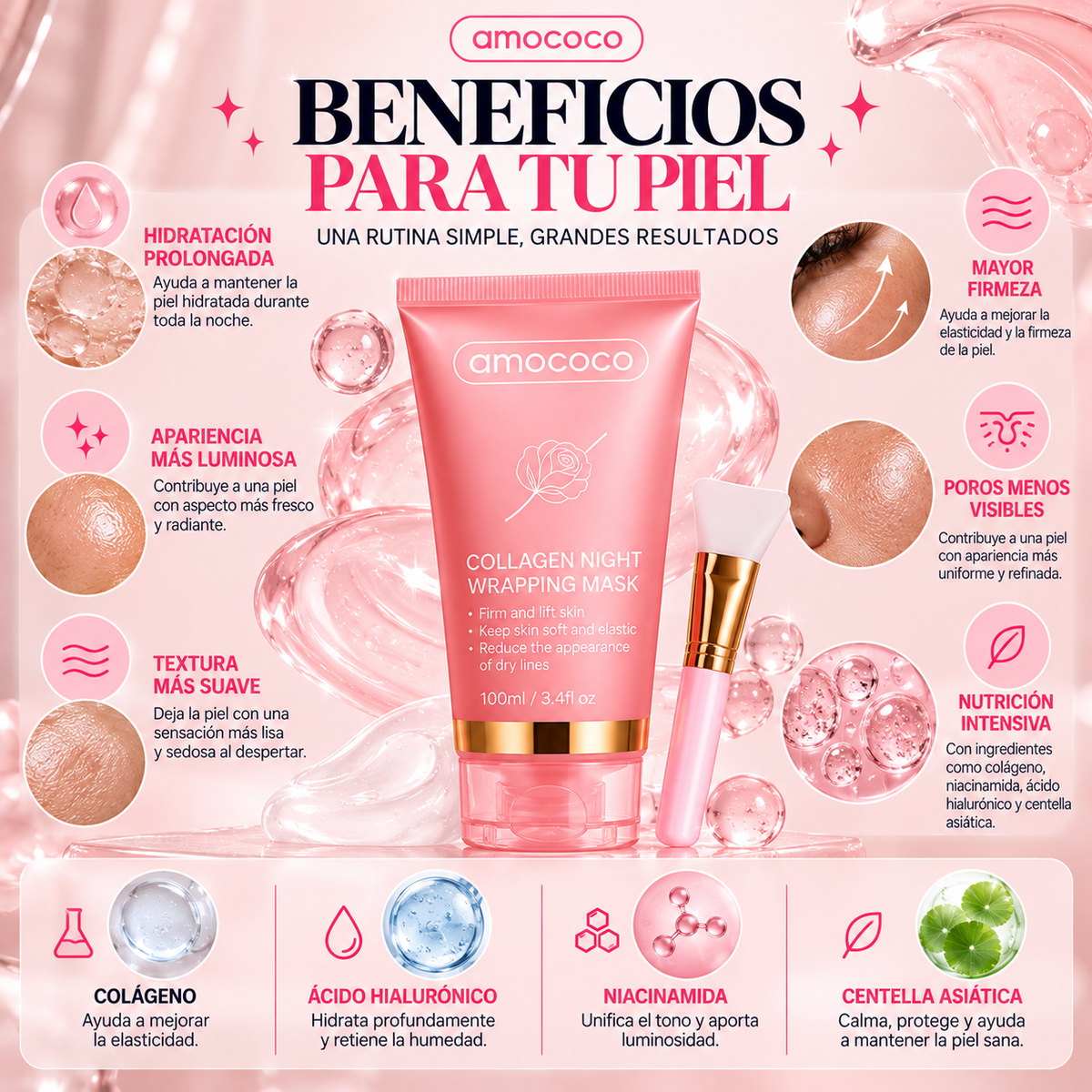 Amococo · Mascarilla Nocturna de Colágeno Despierta con Piel Radiante