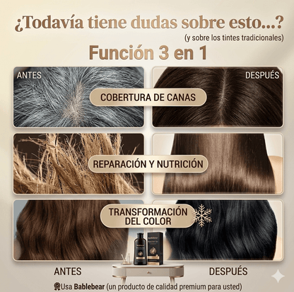 SHAMPOO TINTE 3 EN 1 UNISEX CUBRE CANAS - Veluxe Store