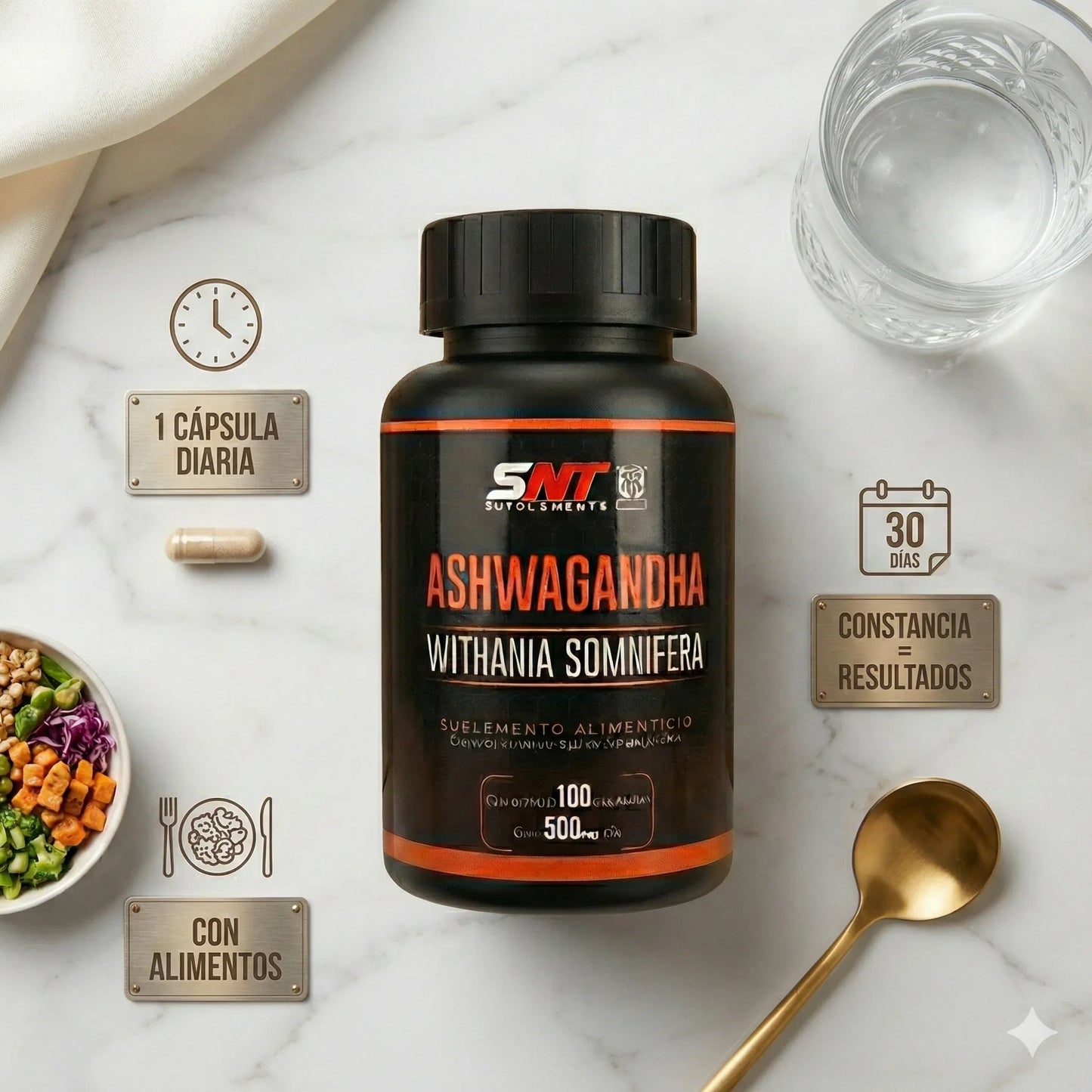 Ashwagandha Premium 500mg - 100 Cápsulas | Suplemento para Estrés y Energía - Veluxe Store 